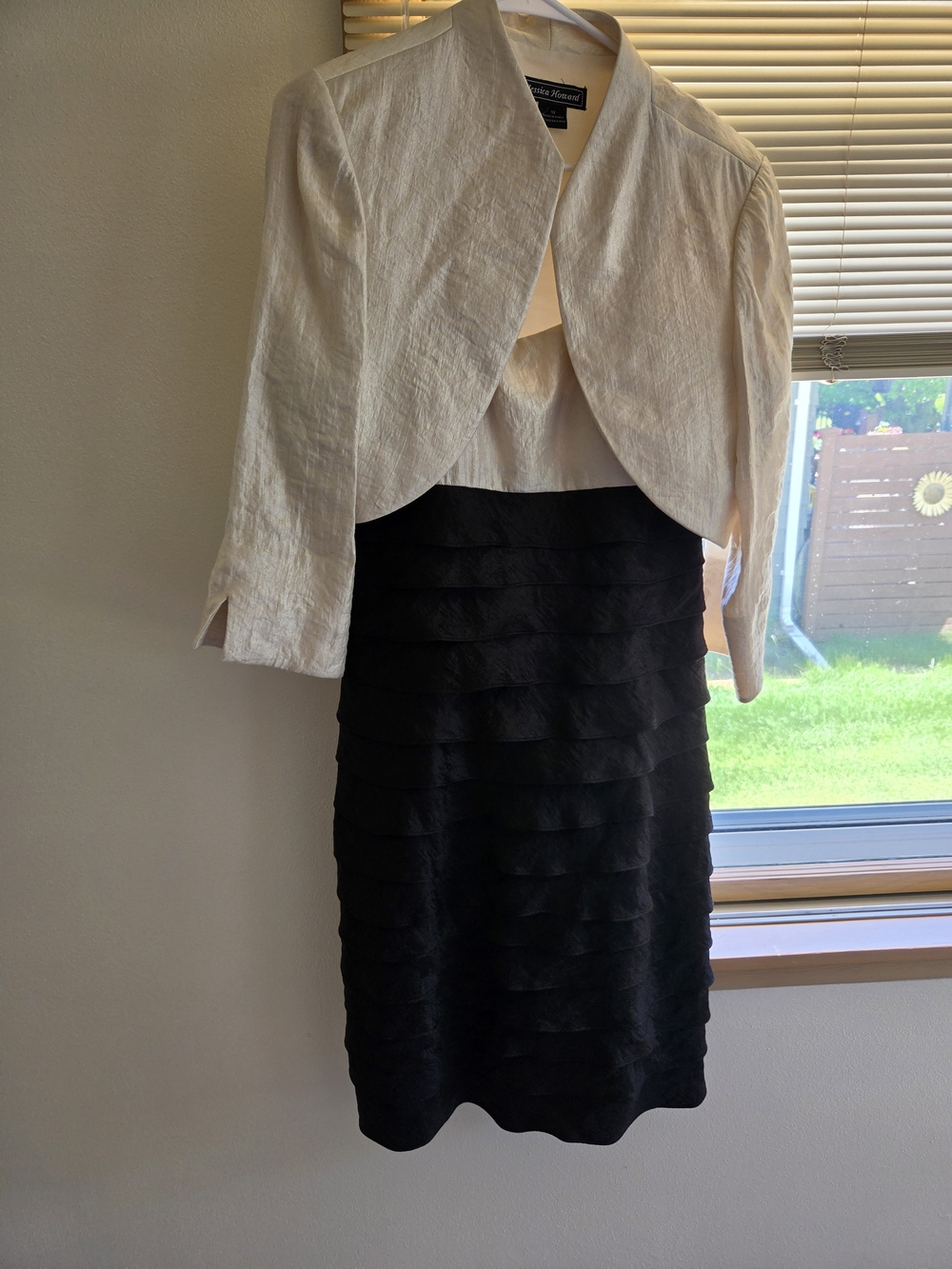 Jessica Howard White Bolero with Black Tiered Dress